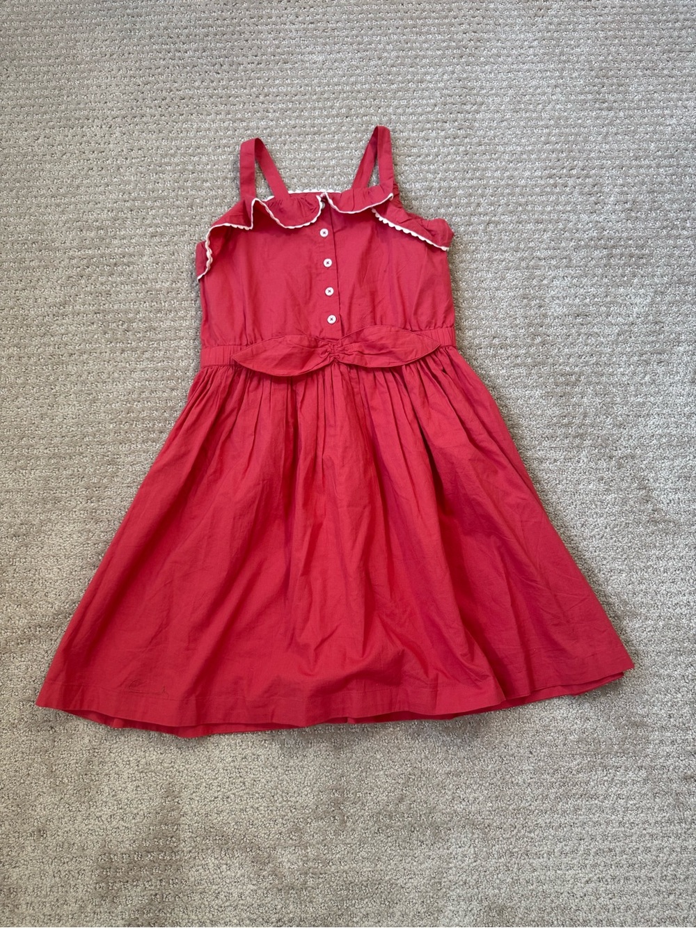 Hope & Henry Organic Cotton Girls Red Ruffle-Trim Bow Waist Sundress Size 8